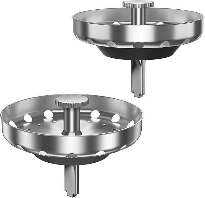 Kitchen Sink Strainer Basket, Stainless Steel, 3-1/2 Inch Drain Stopper Combo with Plastic Knob, Standard Replacement Basket with Perforated Design（2Pack）