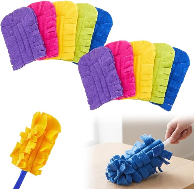 Reusable Duster Refills, Fleece Duster Refill Reusable Dusters for Cleaning, Electrostatic Duster Refills Washable Cleaning Pads Tools for Home, Blinds, Car, Furniture (5 Colors*2)