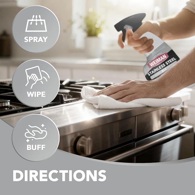 Weiman Stainless Steel Cleaner and Polish - Protects Appliances from Fingerprints and Leaves a Streak-Free Shine for Refrigerator, Dishwasher, Oven & Grill, Cleaning Supplies, Microfiber Cloth