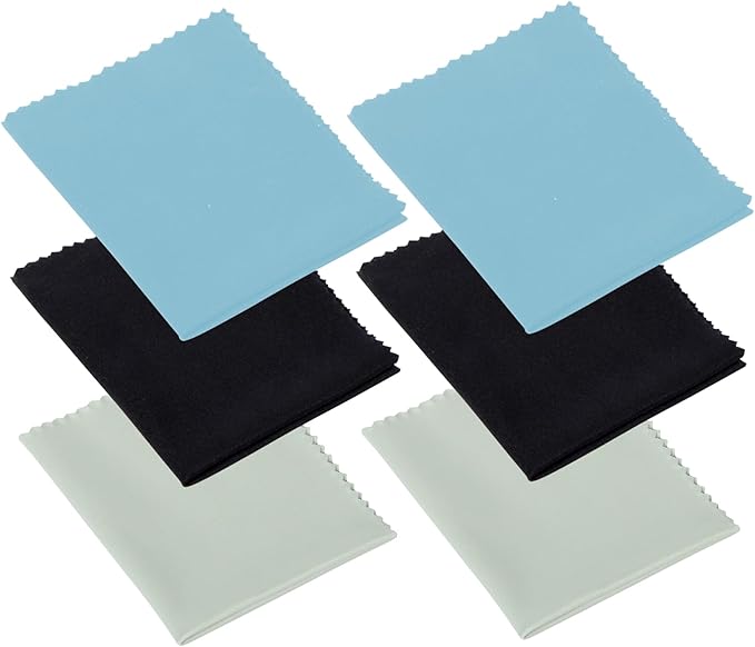 Premium Microfiber Cleaning Cloths for Eyeglasses, Screens, Camera Lenses, Ultra-Soft, Scratch-Free, Washable and Reusable, 6 Pack (Blue/Black/Gray)