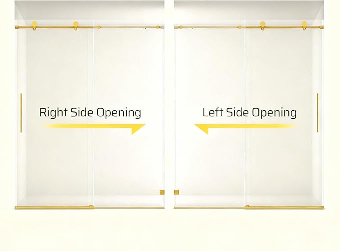 56-60" W x 74" H Frameless Shower Door, Bathroom Soft-Close Sliding Shower Doors with 5/16" (8mm) Clear SGCC Tempered Glass and Stainless Steel Hardware, Reversible Installation, Brushed Gold