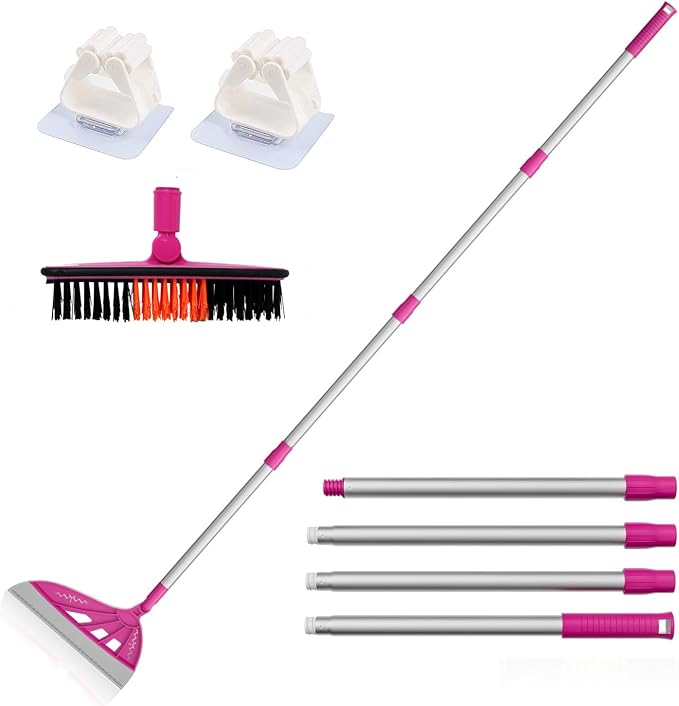 Magic Broom Sweeper, Multifunction Replaceable Silicone Broom, Household Squeegee for Floor Cleaning, Bathroom, Pet Hair, Dog Broom Brush Set (Bright Pink)