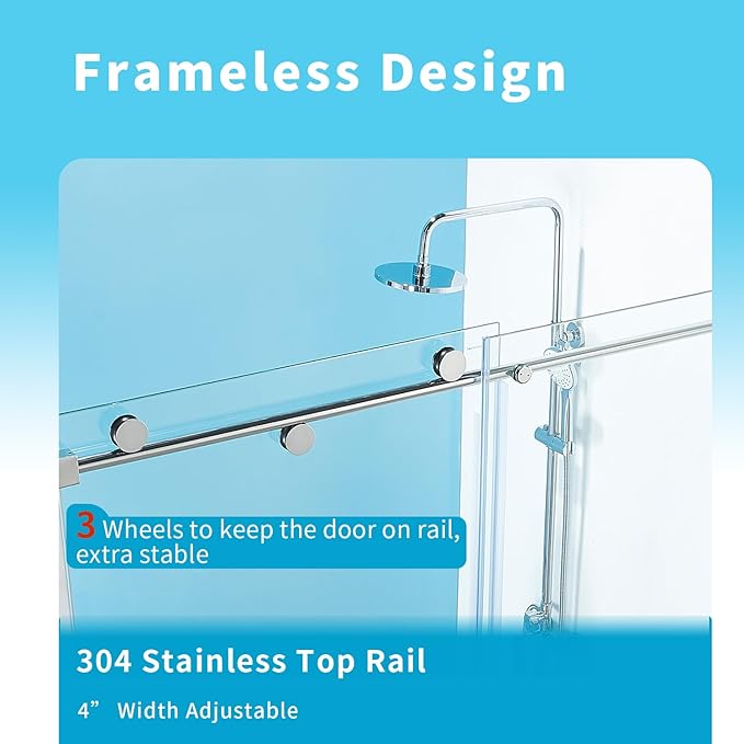 56-60" W x 76" H Frameless Sliding Shower Door, Frameless Shower Door, Shower Glass Door with 5/16" (8mm) Clear SGCC Tempered Glass, Stainless Steel Hardware O01 (60"x76" Chrome)