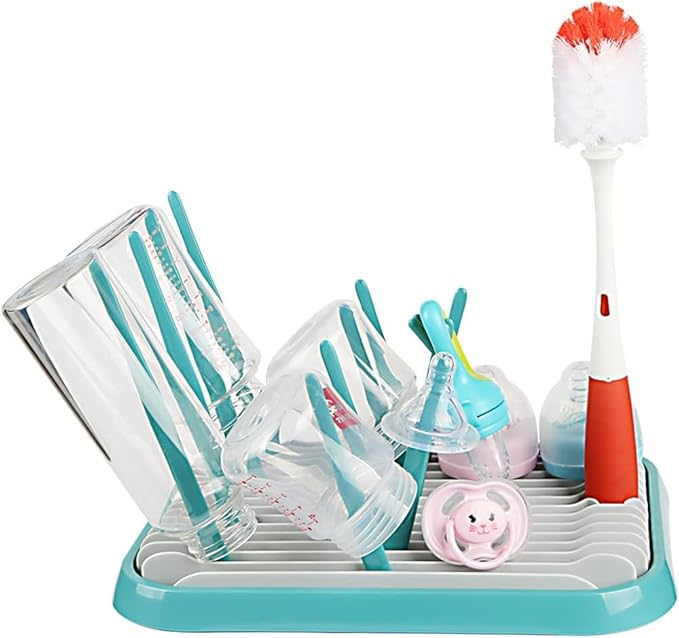 Baby Bottles Drying Rack, Folding Drainer for Feeding Bottles Accessories Dryer Holder(Green)