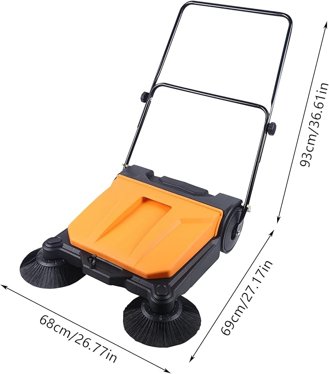 26" Hand Push Floor Sweeper Walk-Behind Push Carpet Sweeper with 15L/3.96 Gal Bin and Foldable Handle Industrial Manual Push Sweepers for Street Offices Warehouse Sweeping Cleaning
