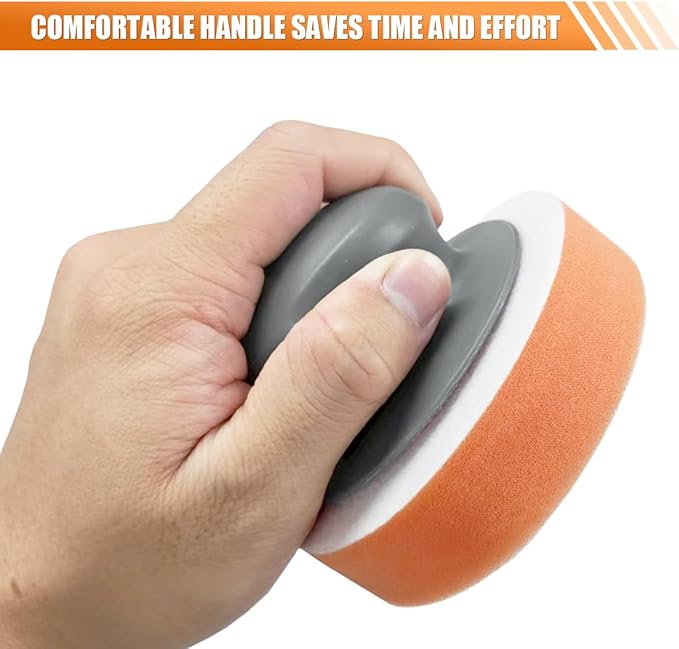 YoRise 2PCS Car Wax Applicator Pad, Microfiber Buffing & Polishing Pad, Car Detailing Sponge Pads with Grip Handle, Soft Foam Buffing Pads, Universal Vehicle Cleaning Kit (Towel)