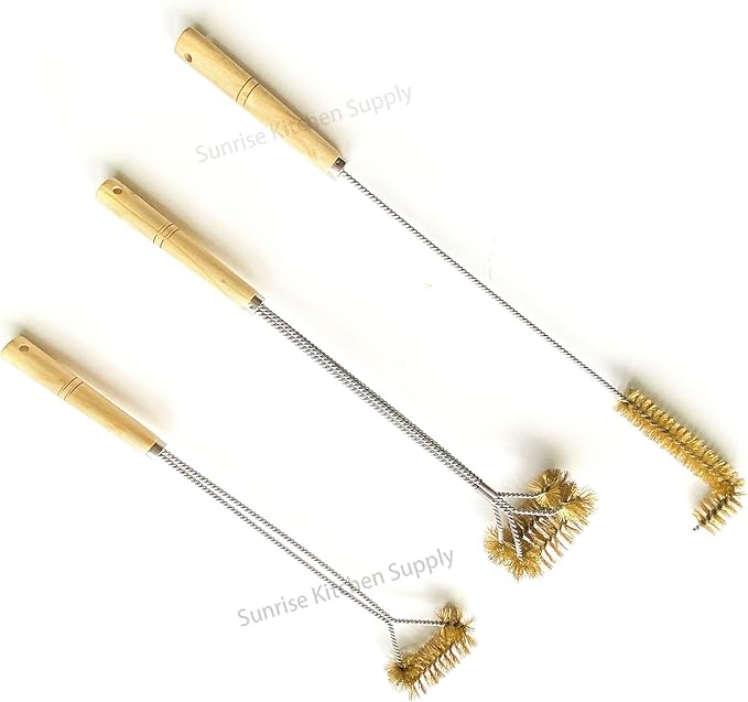 SUNRISE Fryer Brush with Long Handle (Brass, L, Single, and Double Brush)