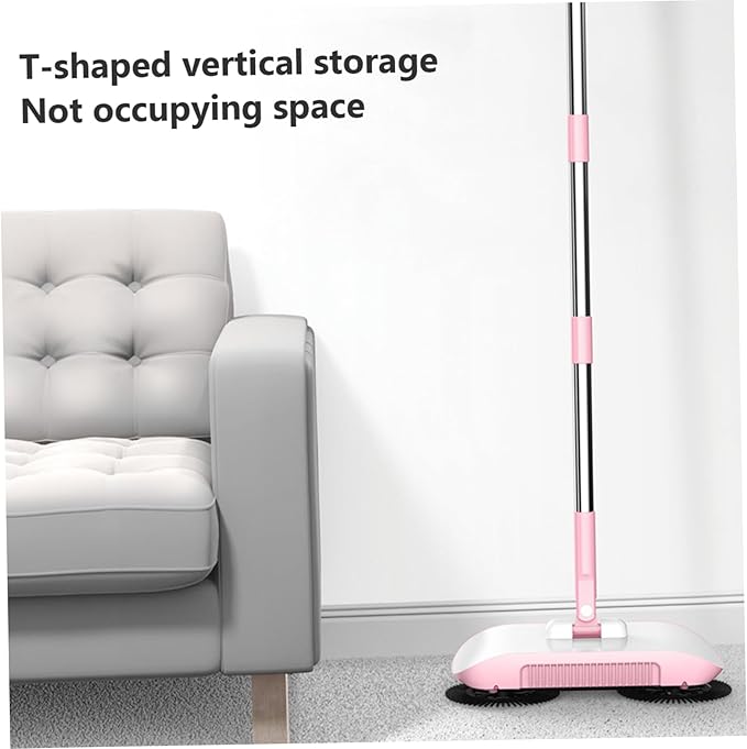 Manual Vacuum Sweeper, 180 Degree Rotating Push Vacuum Non Electric Floor Sweeper, 2 in 1 Manual Sweeper for Carpet and Floors(Pink)