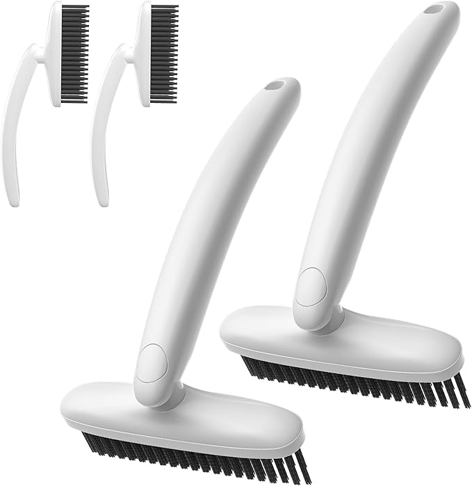 360 Degree Rotating Crevice Cleaning Brush- Household Hard Bristle Cleaning Brush, Multifunctional Bathroom Cleaning Tools for Kitchen Sink, Window, Tile, Toilet Seat (2, White)
