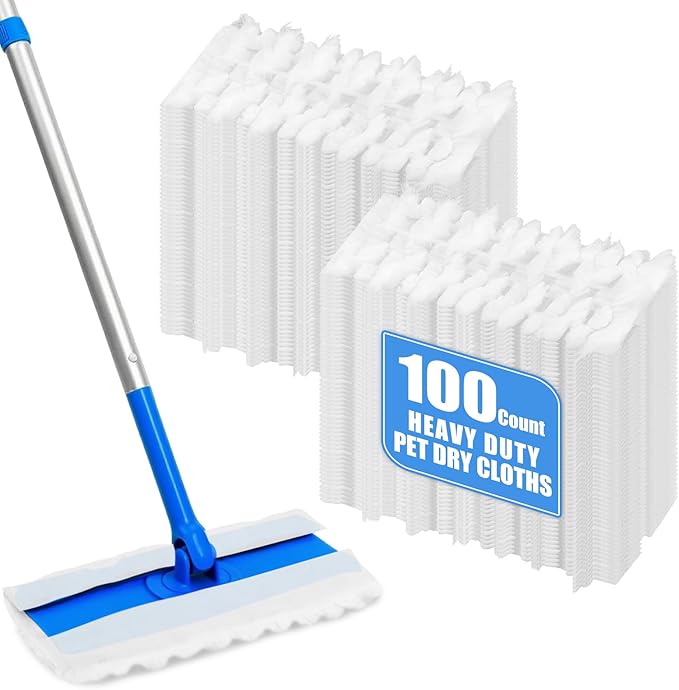 100 Count Dry Sweeping Cloths Compatible with Swiffer Sweeper Mop, Heavy Duty Pet Sweeping Pads Refills, Disposable Duster Mop Pads Refills for Hardwood Floor Dust and Pet Hair Cleaning