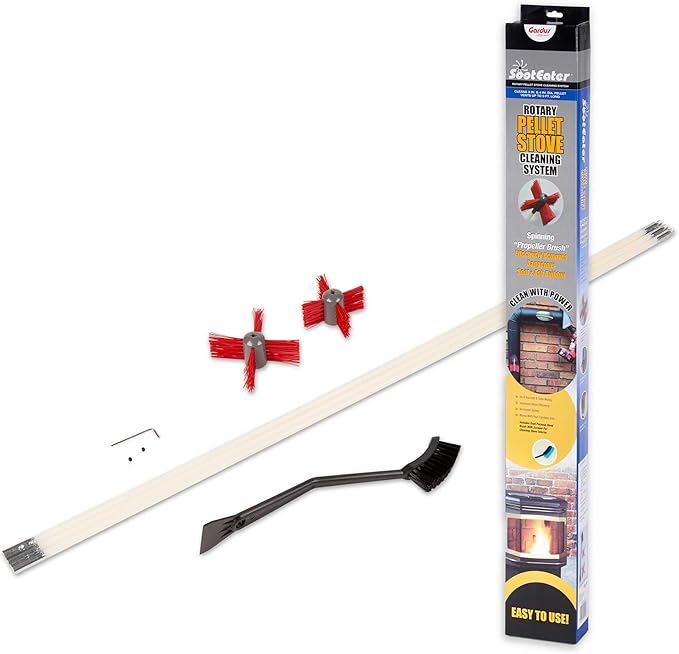SootEater Pellet Stove Cleaning Kit - Complete Rotary Pellet Stove Vent Kit with Flexible rods, Propeller Pipe Brushes, & Flue Fire Prevention.
