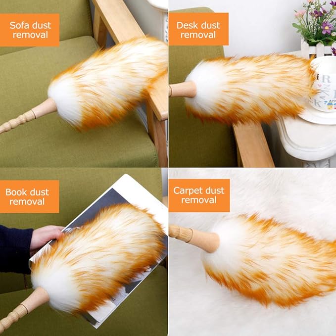 Lambswool Dusters with Wooden Handle,Anti Static Soft Wool Duster Dust Cleaner,Household Furniture Cleaning Tool for Cleaning Home, Office, and Car