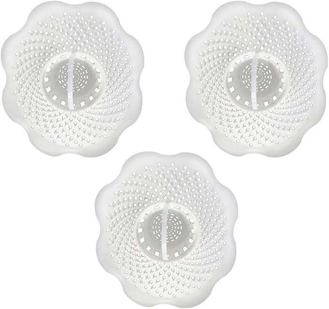 DANCO Tub Drain Protector Hair Catcher | Strainer | Bathtub Drain Snake, Snare and Auger | Hair Drain Clog Prevention | 3-Pack (10876), White
