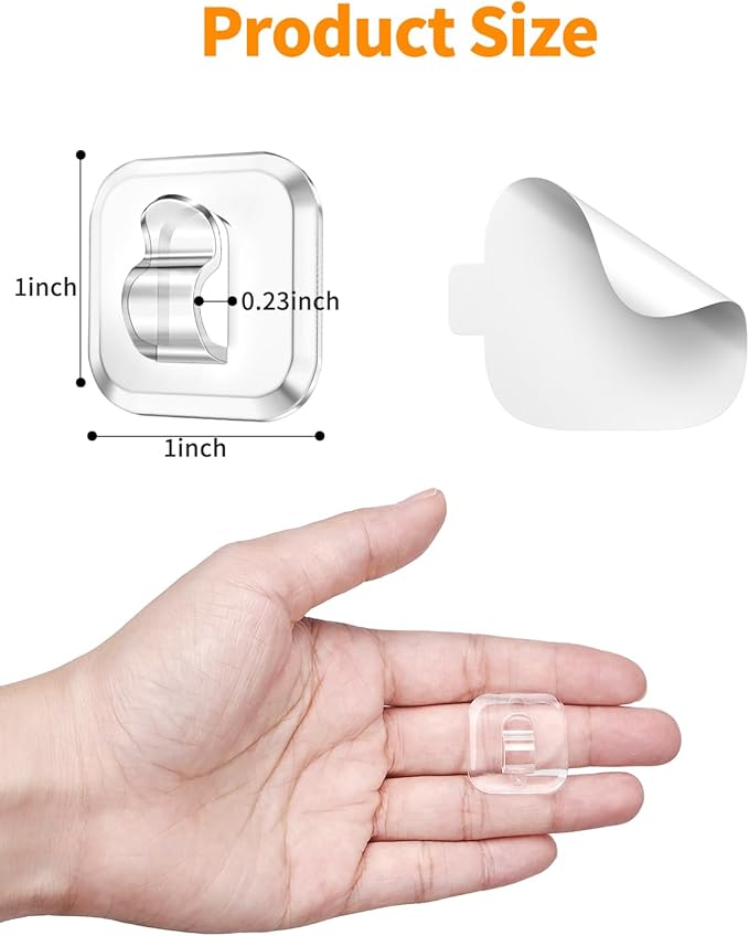 50 Mini Light Hooks with Adhesive Strips: Indoor Clear Small String Light Clips Damage Free - Plastic Wall Hook for Hanging - Fairy Tiny Christmas Light Cable Hangers Clip Decoration Decor