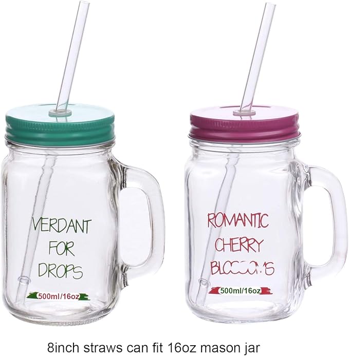 DAKOUFISH 8 Inch Reusable Plastic Replacement Drinking Straws for 12 oz & 16 oz Mason Jar Tumblers,Set of 12 Pcs Straws with Cleaning Brush (8inch, 7color)
