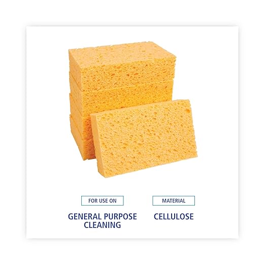Boardwalk Medium Cellulose Sponge, 3.67 X 6.08, 1.55" Thick, Yellow, 24/carton