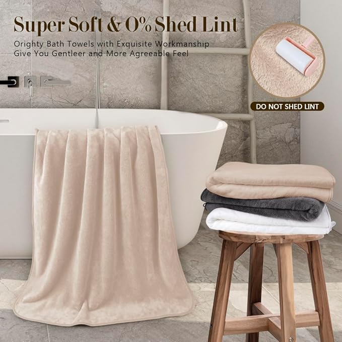 Orighty Microfiber Bath Towels Pack of 2(27'' x 54'') - Soft Feel, Highly Absorbent, Quick Drying for Body, Sport, Yoga, SPA, Fitness - Brown