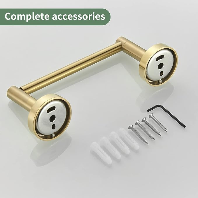 Gold Toilet Paper Holder, Bathroom Toilet Paper Roll Holder Brushed Gold TP Tissue Storage Wall Mount with Double Post Pivoting SUS304 Stainless Steel