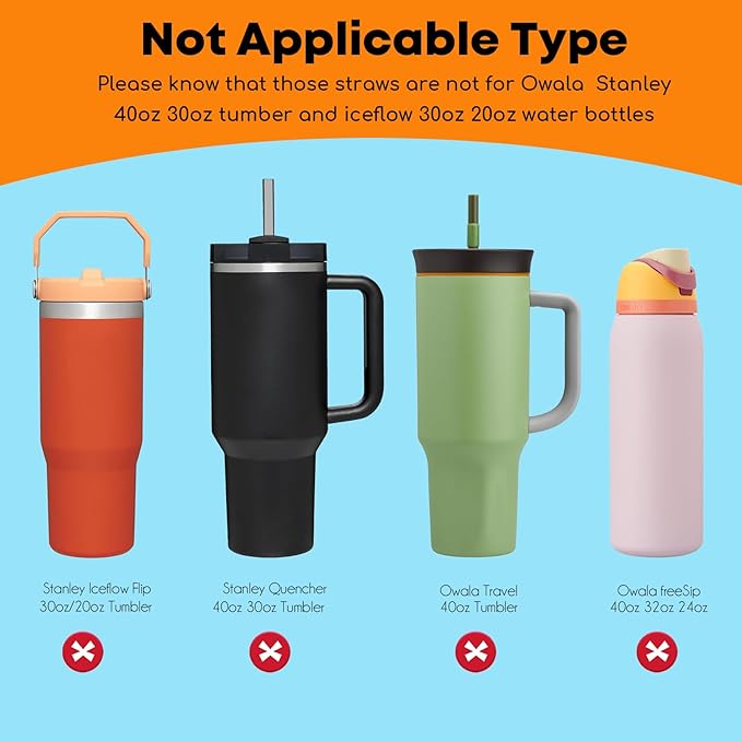 ALINK Black Replacement Straws for Stanley 20oz 14oz Tumble, 6 Pack Reusable Straws for Stanley Quencher 20oz 14oz Cups with Cleaning Brush, Dishwasher Safe and BPA Free