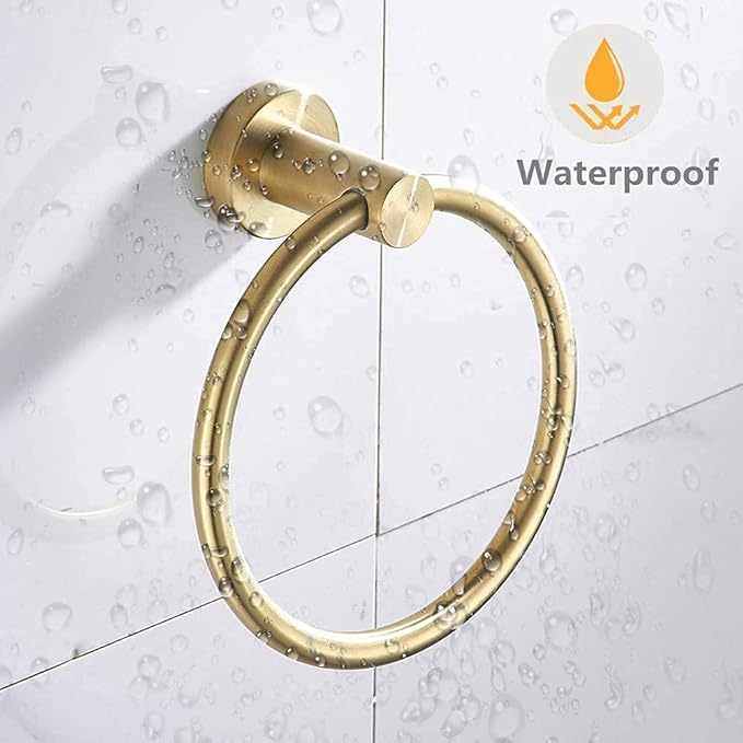 Gold Bathroom Hardware Set, Brushed Gold Toilet Paper Holder Towel Ring and 2 Robe Hook Bathroom Accessories Hand Towel Holder Kit Wall Mount Stainless Steel, 4 Pieces