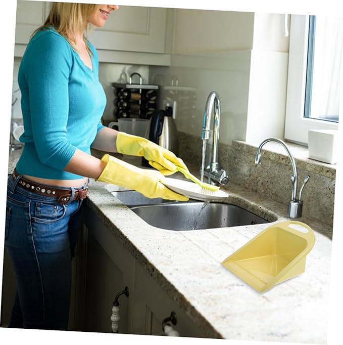 BESPORTBLE Handheld Dust Pan Set 2pcs Small Size Lime Yellow with Comfortable Grip, Reusable Table Cleaning Dustpan for Home, Office, Garage Debris Collection