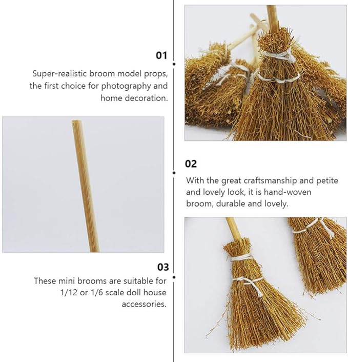 Toyvian Witch Broom Witch Broom 5Pcs Artificial Mini Miniature Props Mini Straw Fairy Hopuse Micro Landscape Decoration Stick Kids Cinnamon