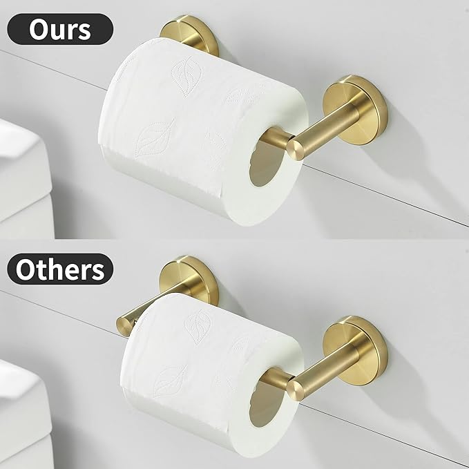 Gold Toilet Paper Holder, Bathroom Toilet Paper Roll Holder Brushed Gold TP Tissue Storage Wall Mount with Double Post Pivoting SUS304 Stainless Steel