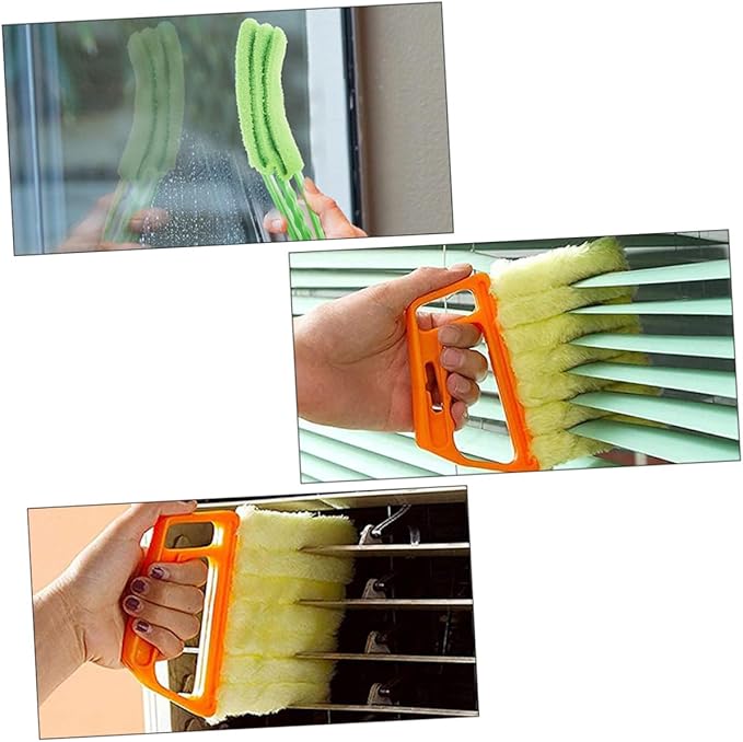 2pcs Window Cleaner Brush and Blinds Cleaning Brush Set for Shutter and Air Conditioner Vent Cleaning Orange and Green Handles for Household Use