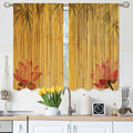 Bamboo Kitchen Curtains Pink Lotus Twigs Tree Branch Chinese Leaves Plants Short Tier Curtains for Bathroom Cafe Small Window Drapes Treatment 2 Panels (27.5x39 Inch)