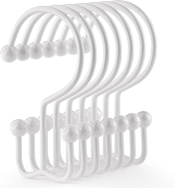 Goowin 24 Pcs Shower Curtain Hooks Rings, Durable Shower Curtain Rings Rust Proof, Double Glide Shower Rings for Curtain, Simple Shower Hooks for Shower Curtain & Liner, White