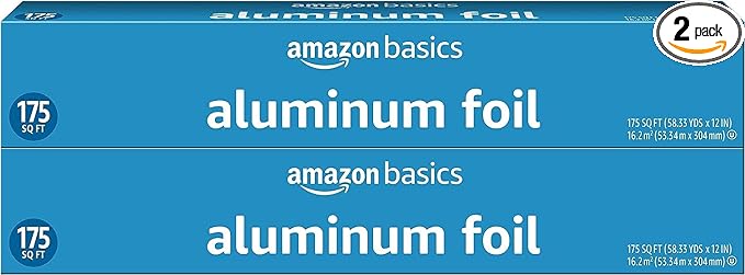 Amazon Basics Aluminum Foil for Cooking, Roasting and Food Wrap, 175 Sq Ft, Pack of 2
