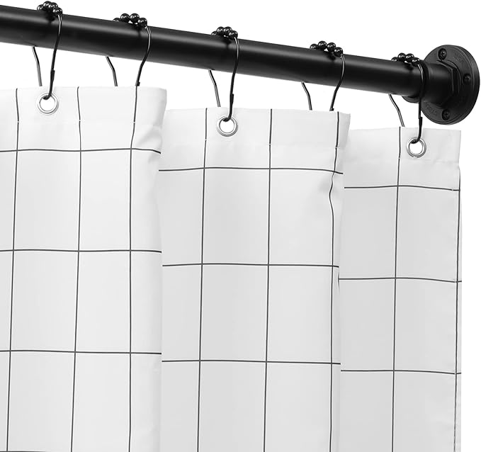 BRIOFOX Industrial Shower Curtain Rod - 2-in-1 Design Tension Curtain Rod - Rustproof Non-Slip 54 to 90 Inch Stainless Steel, Matte Black Window Curtain Rod