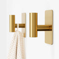 Towel Hooks for Bathrooms – 2 Pack, Brushed Gold Finish, T-Shaped Stainless Steel Adhesive Wall Hooks for Robes & Towels in Kitchen, Shower, or Closet