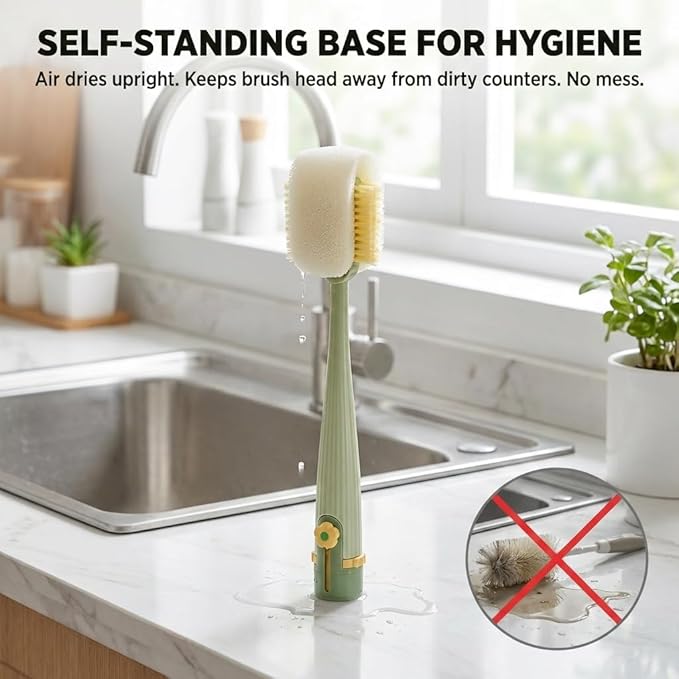 5 in 1 Bottle Lid Gap Cleaning Brush Set, Multifunctional Cup Cleaner for Baby Bottles, Drinking Cups & Straws, Modular & Detachable Design with Long Handle, Easy Rinsing (Green)