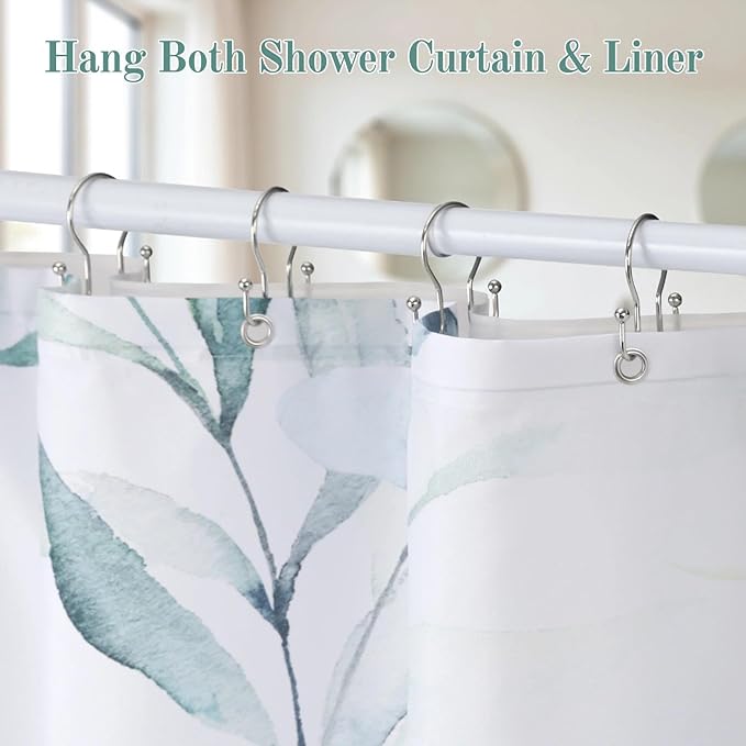 Goowin Shower Curtain Hooks, 12 Pcs Shower Curtain Rings, Stainless Steel Shower Curtain Hangers, Metal Shower Curtain Hooks Rings Rust Proof, Minimalist Shower Hooks for Shower Curtain, Nickel