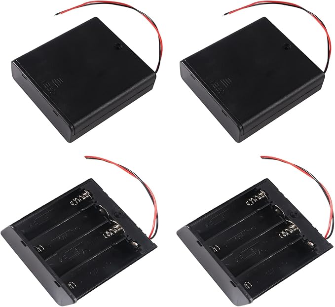 4Pcs 4 Slots 1.5V AA Battery Case Holder 4 x 1.5V AA Battery Spring Clip Storage Box with Wire and ON/Off Switch