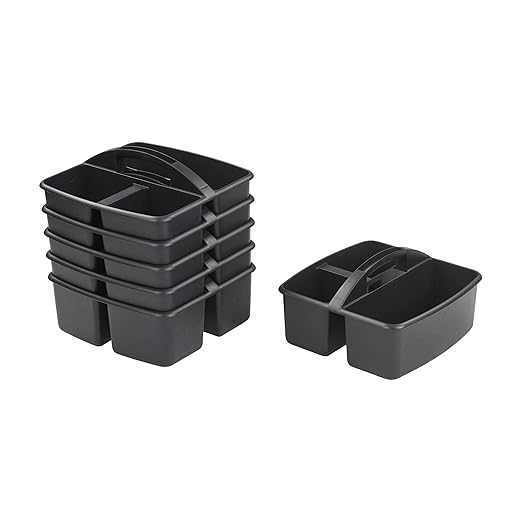 ECR4Kids 3-Compartment Storage Caddy, Storage Organizer, Black, 6-Pack