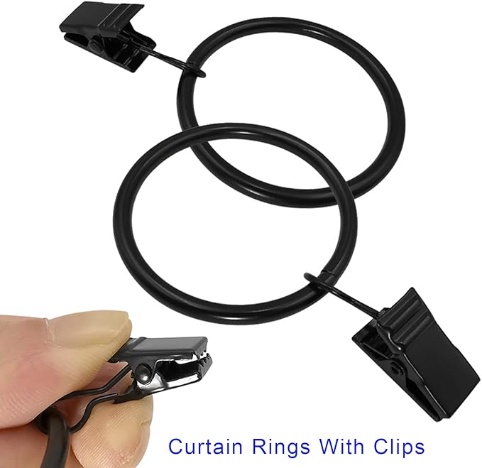 40 Pack Metal Curtain Rings with Clips, Drapery Clips Hooks, Decorative Curtain Rod Clips 1.5 in Interior Diameter, Vintage Black