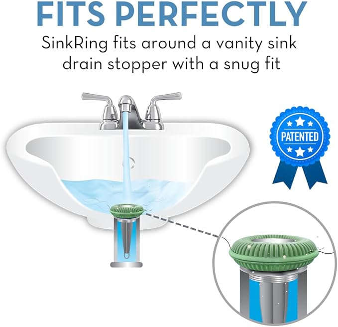 Bathroom Sink Hair Catcher for Pop-Up Drain – SinkRing 1.57" Precision Strainer for Bathroom Sink Drains | Clog-Free Hair Trap for Contacts, Earrings, Jewelry | No Suction or Screws – Sage Green