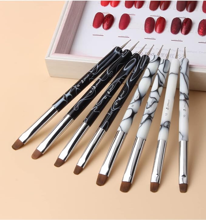 French Nail Brush, YIHUALE 2 Way French Gel Acrylic Nail Art Kolinsky Brush With Dotting Tool for Professional Manicure Cuticle Clean Up Nail Art Design- White And Black (14#, Black and White)
