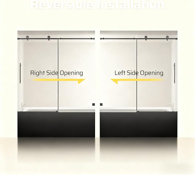 56-60" W x 60" H Bathroom Frameless Tub Sliding Shower Door, Soft-Close Bathtub Single Sliding Shower Doors with 5/16" (8mm) Clear SGCC Tempered Glass, Reversible Installation, Matte Black