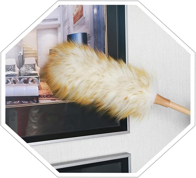 Feather Duster,Cleaning Brush Wood Handle Duster Furniture Dust Sweeping Car Brush Long Lambswool Duster Soft for Sofa Non-Static Hanging Rope Modern Home Cleaning Scrub Brushes for Cleaning