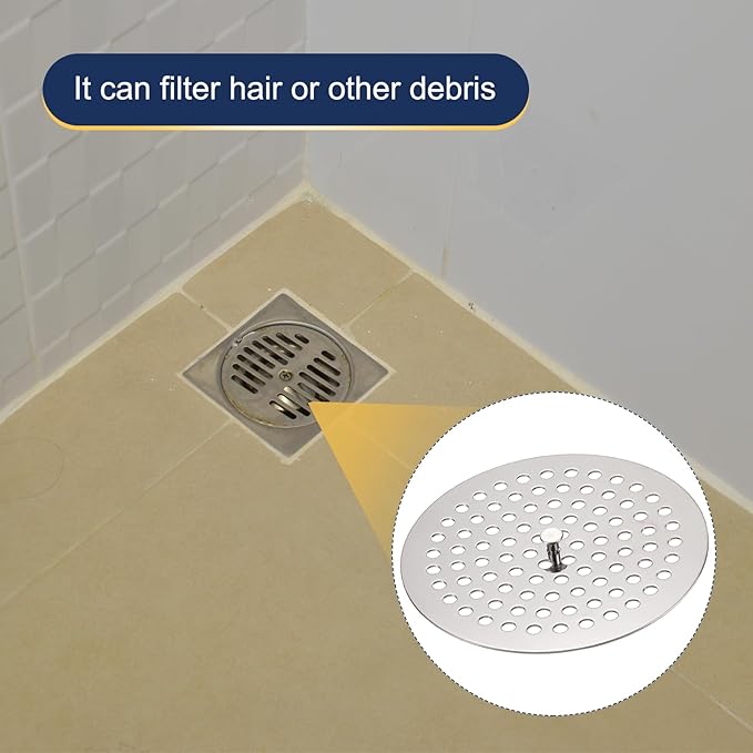 uxcell Shower Drain Hair Catcher, 4.9 inch Stainless Steel Round Floor Drain Cover Anti-Clogging Protection Cover Replacement for Furniture Repair Bathroom Kitchen