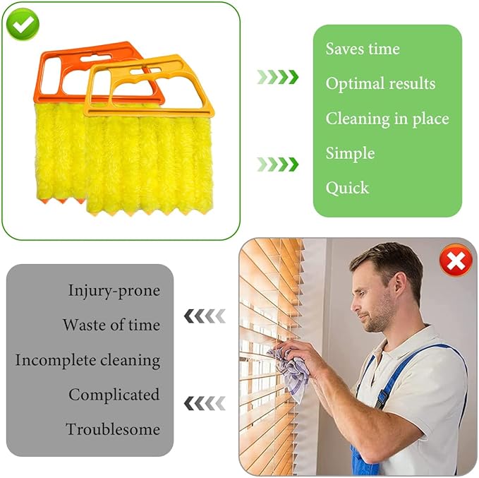 2 PCS Blind Cleaner Duster Tool, Window Venetian Hand-held 7 Finger Dusting Cleaner Brush, Blinds Cleaning Brush Tool for Window Shutters Air Conditioner, Car Accessories (Orange+Yellow)
