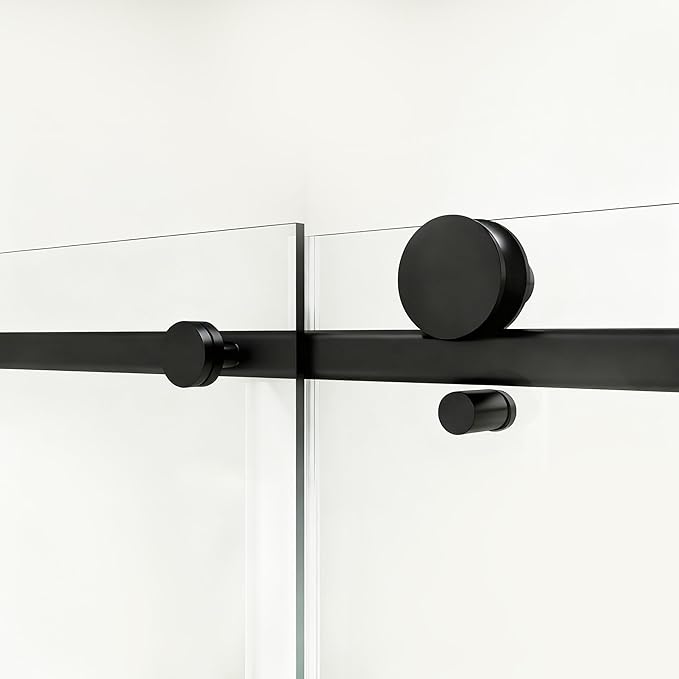 Abruzzo 76" Tall Frameless Single Sliding Shower Door - Adjustable 56" to 60" Width, 1/4" (6mm) Tempered Glass with Safety Film, Matte Black Finish for Walk-in Showers, Space Saving Design