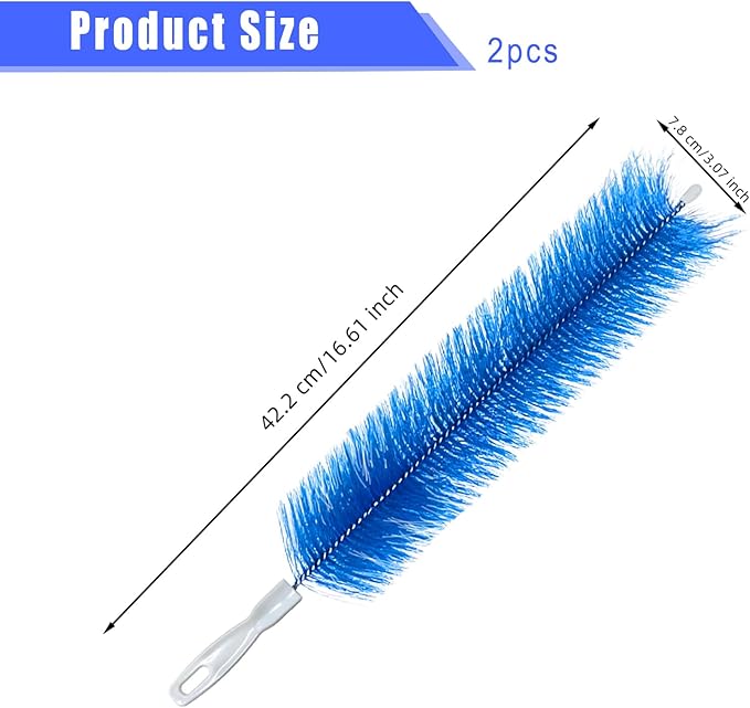 2 PCS Fan Cleaner Brush, Cobweb Duster Bendable Fan Duster, Plastic Dust Cleaner Reusable Head Ceiling Brush Microfiber Dirt Remover for AC Radiator Car Vents Blinds Shutters Window (Blue)