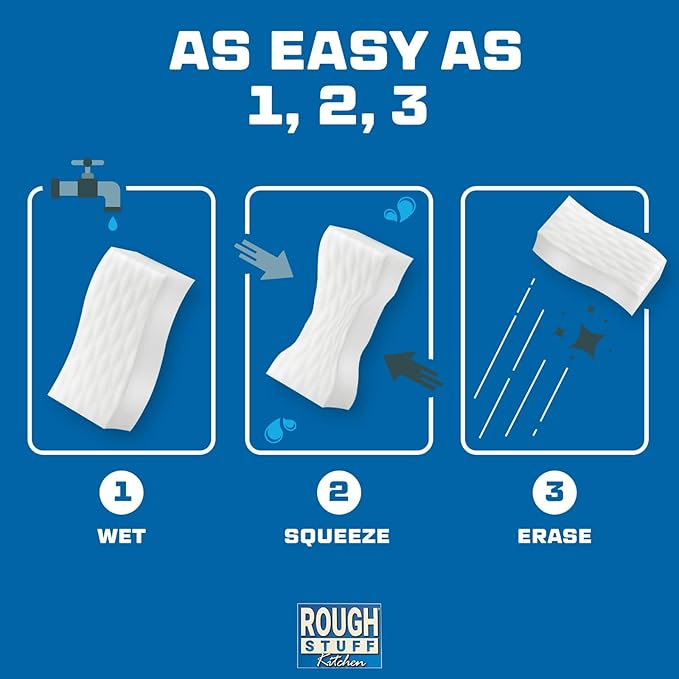 Kitchen Magic Cleaning Eraser Sponge Foam Pads, Non-Scratch Scrub Sponge for All Surfaces, Kitchen-Bathroom-Furniture-Leather-Car, Add Water to Erase All Dirt, Melamine - Universal Cleaner, 6 Count