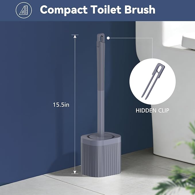 Toilet Brush, Compact Toilet Brush and Holder Set with Nylon Bristles 3 Pack Toilet Bowl Brush Hidden Scrubber Brushes for Bathroom Deep Cleaning—Grey Blue
