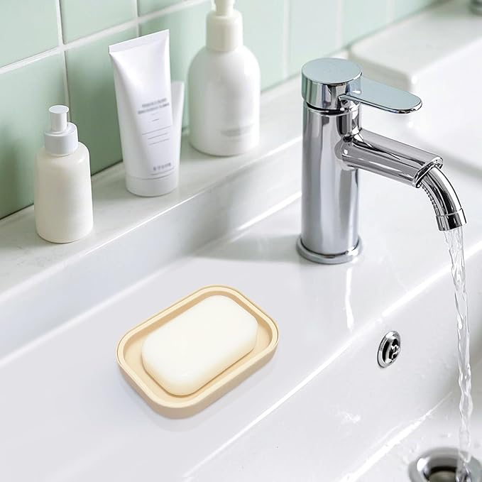 Double Layer Draining Soap Dish, Plastic Dishwashing Sponge Soap Holder for Kitchen, Bathroom, and Washstand (Khaki)
