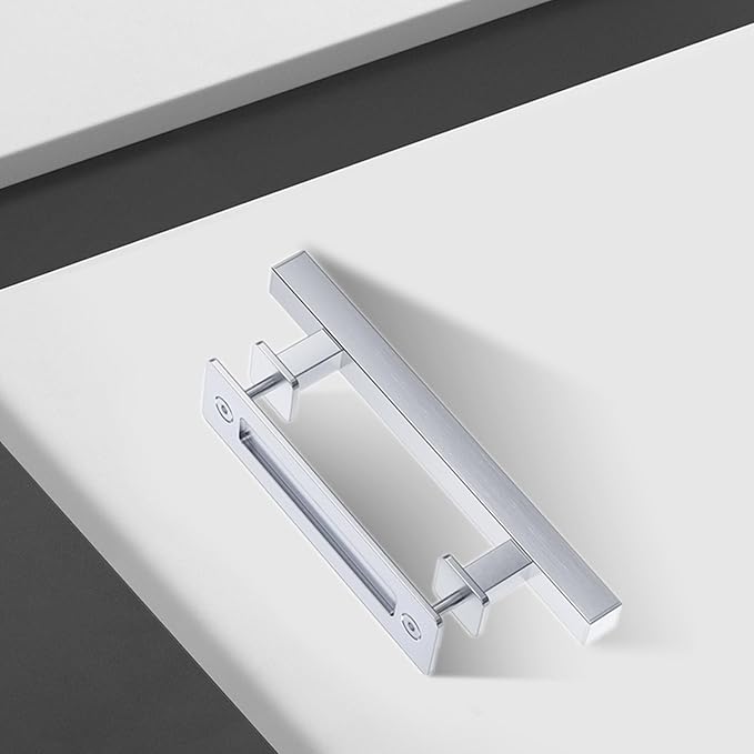 EaseLife 12" Stainless Steel Sliding Barn Door Pull Handle with Flush Hardware Set,Double Sided,Brushed Finish,Square,2 Pack